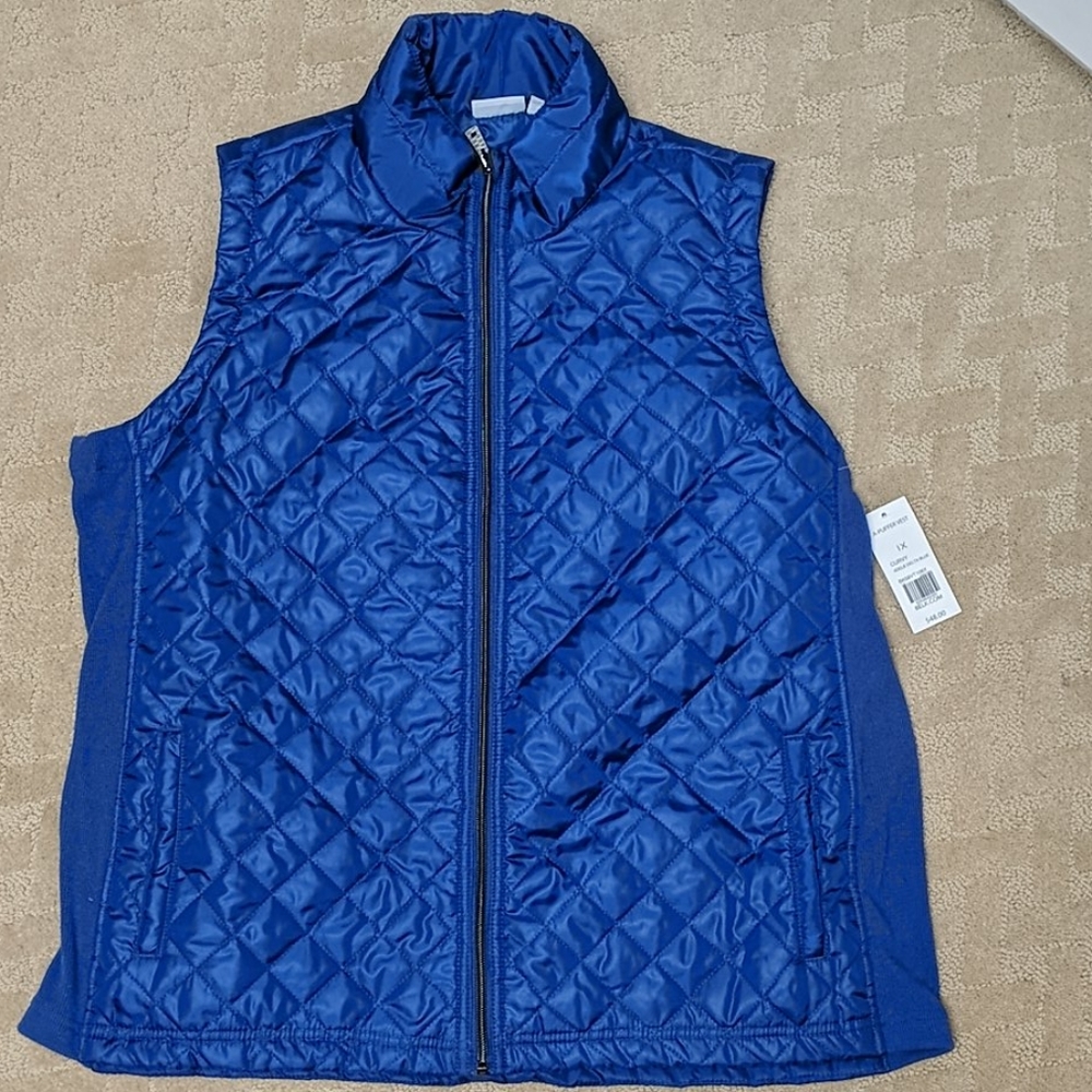 NEW Blue Kim Rogers Vest w Pockets & Ribbed Sides